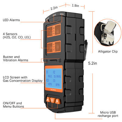 良い価格 下水道、鉱業、石油、研究室での使用に最適な4-in-1ガスモニター | 高感度ポータブルLEL O2 H2S COガス漏れ検知器 オンライン